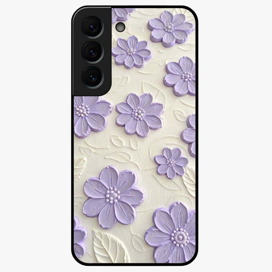 Floral Wall Art With Purple Flowers Glass Case showing flat back view with purple flower artwork and glossy glass finish.