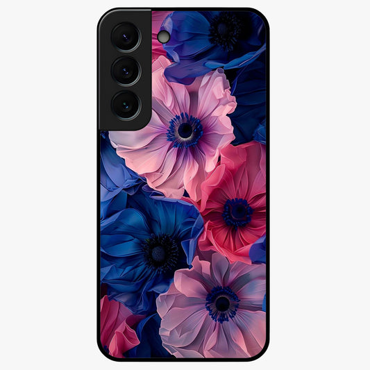Flower Paper Art Pattern Glass Case showing flat back view with paper cut style floral artwork and glossy glass finish.