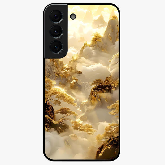 Gates Of Illumination Glass Case showing flat back view with mystical illuminated gate artwork and glossy glass finish.