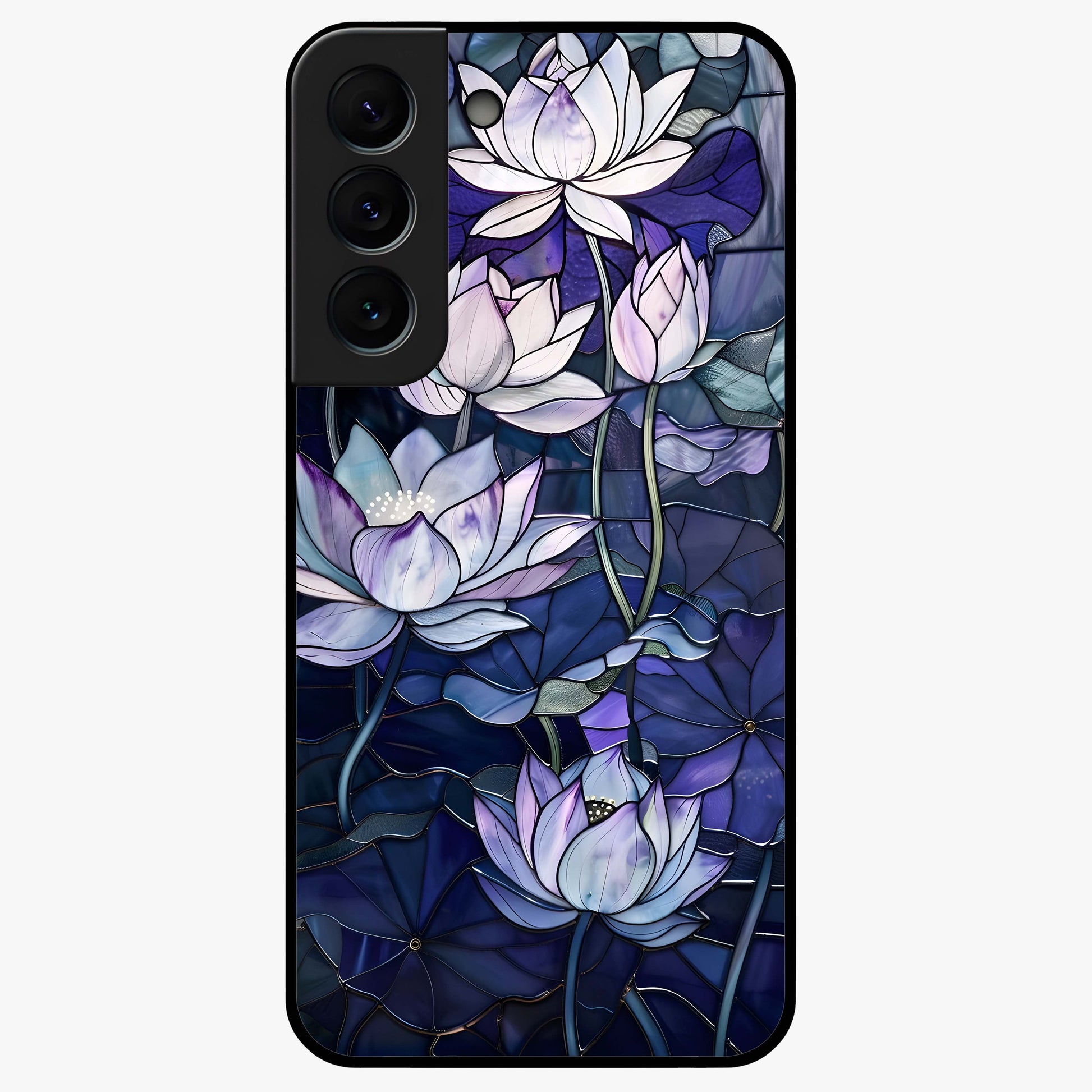 Gloss Petal Rush Glass Case showing flat back view with glossy flower petal artwork and smooth glass finish.