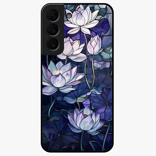 Gloss Petal Rush Glass Case showing flat back view with glossy flower petal artwork and smooth glass finish.