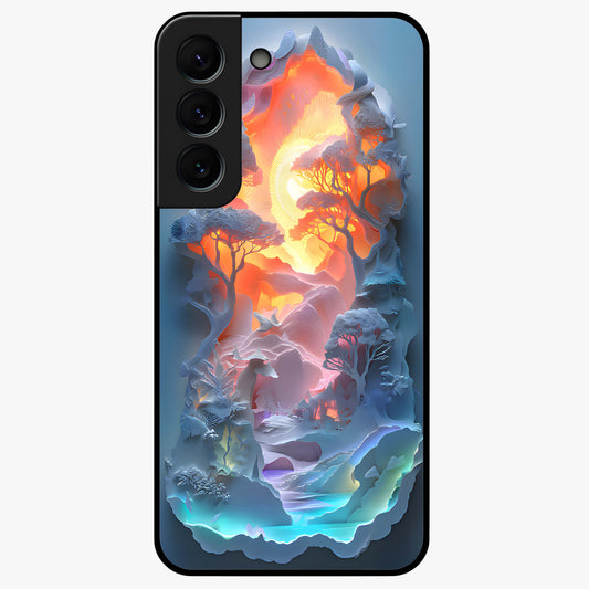 Glow Forest Portal Glass Case showing flat back view with glowing forest portal artwork and glossy glass finish.