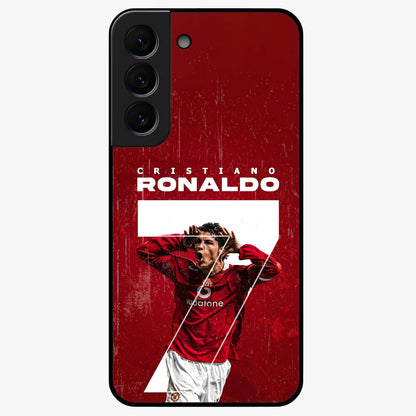 Goal Celebration Legacy Glass Case showing flat back view with football celebration inspired artwork and glossy glass finish.