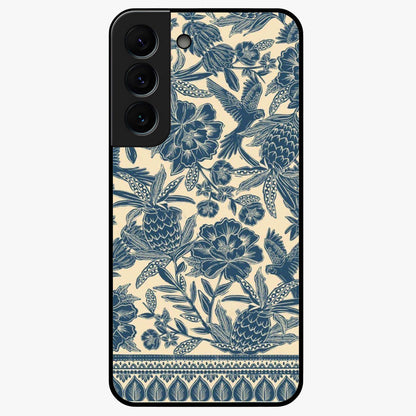 Heirloom Wild Bloom Glass Case showing flat back view with vintage inspired wild flower artwork and glossy glass finish.