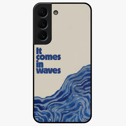 It Comes In Waves Quote Glass Case showing flat back view with inspirational wave themed quote artwork and glossy glass finish.