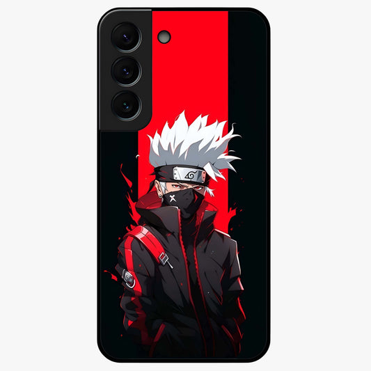 Kakashi Scarlet Shadow Glass Case showing flat back view with powerful anime ninja artwork and glossy glass finish.