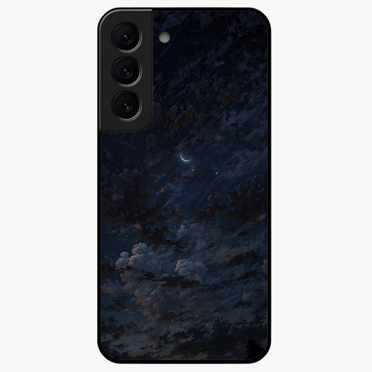 Lunar Veil Silence Glass Case showing flat back view with mystical moon veil artwork and glossy glass finish.