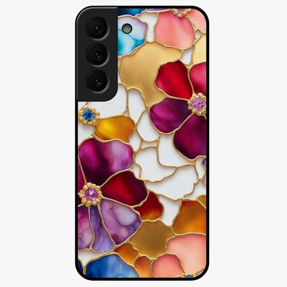 Marble Flower Pattern Glass Case showing flat back view with marble texture floral artwork and glossy glass finish.