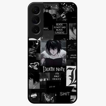 Midnight Chaos Mind Glass Case showing flat back view with abstract dark themed artwork and glossy glass finish.