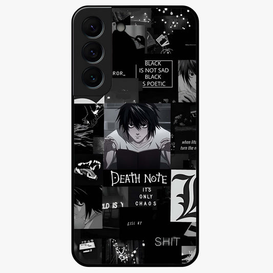 Midnight Chaos Mind Glass Case showing flat back view with abstract dark themed artwork and glossy glass finish.