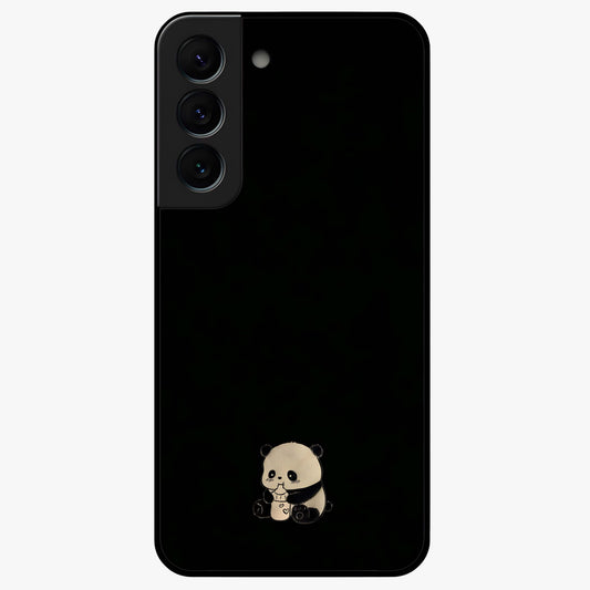Midnight Panda Love Glass Case showing flat back view with cute panda themed artwork and glossy glass finish.
