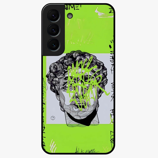 Neo Graffiti Rebellion Glass Case showing flat back view with vibrant graffiti artwork and glossy glass finish.