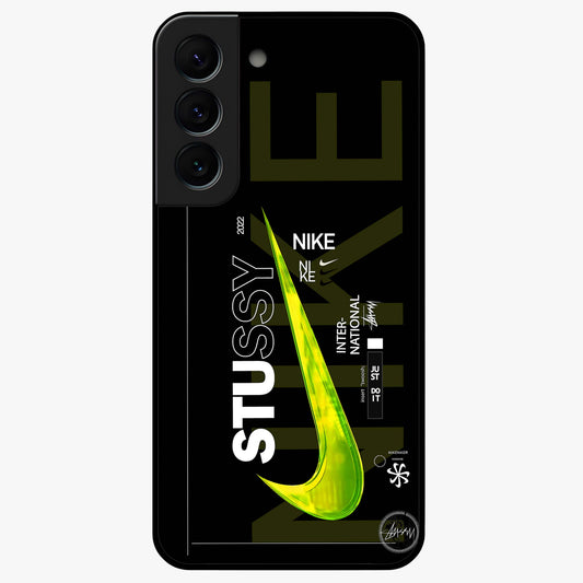 Neon Street Edition Glass Case showing flat back view with neon street style artwork and glossy glass finish.