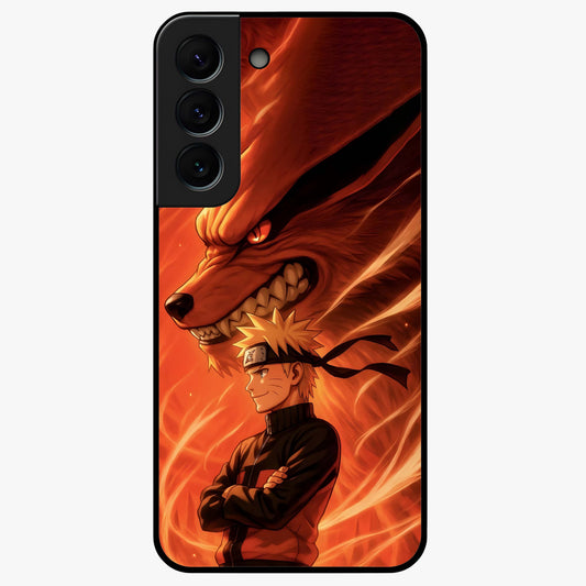 Nine Tails Legacy Glass Case showing flat back view with powerful nine-tailed fox inspired artwork and glossy glass finish.