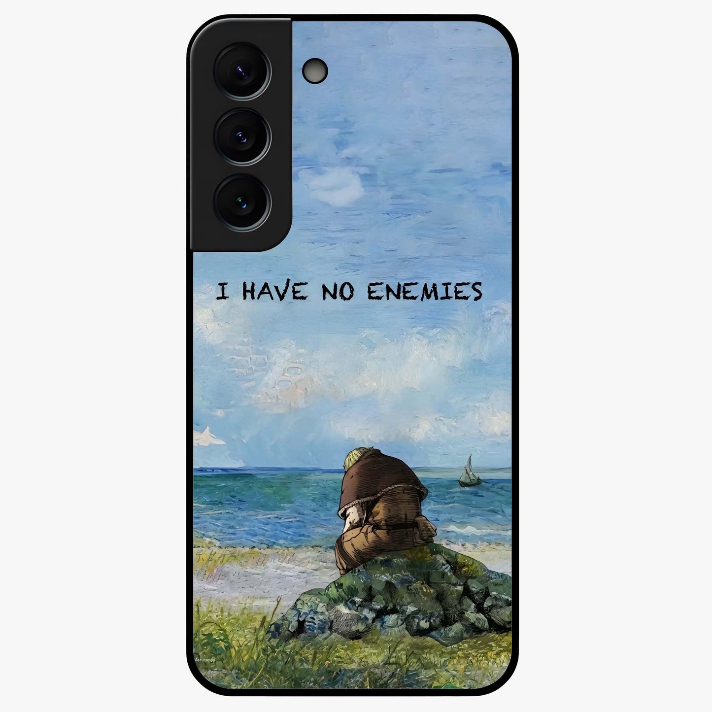 Peace Beyond War Glass Case showing flat back view with symbolic peace themed artwork and glossy glass finish.