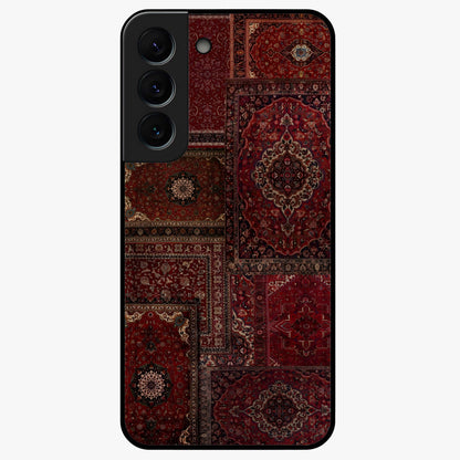 Persian Velvet Tale Glass Case showing flat back view with luxurious Persian velvet pattern artwork and glossy glass finish.