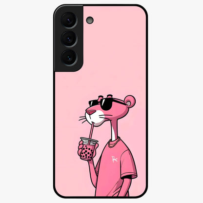 Pink Panther Glass Case showing flat back view with iconic pink panther artwork and glossy glass finish.