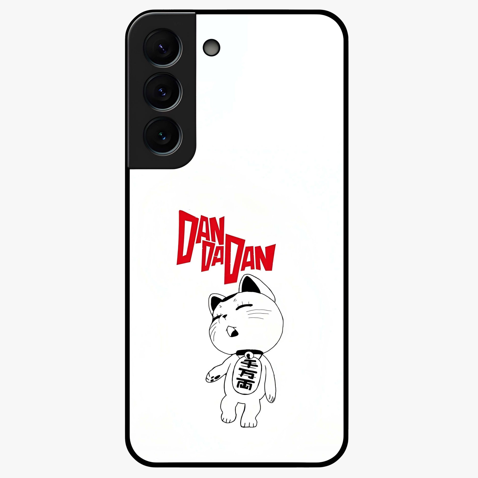 Playful Spirit Charm Glass Case showing flat back view with cheerful charm themed artwork and glossy glass finish.