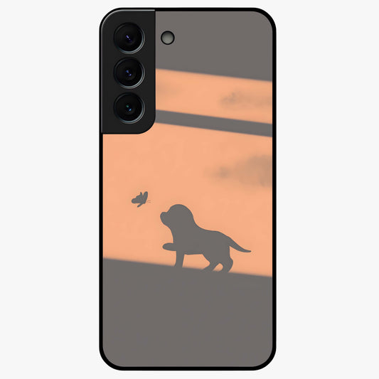 Puppy Shadow Art Glass Case showing flat back view with cute puppy shadow style artwork and glossy glass finish.