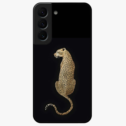 Regal Leopard Glass Case showing flat back view with bold leopard artwork and glossy glass finish.