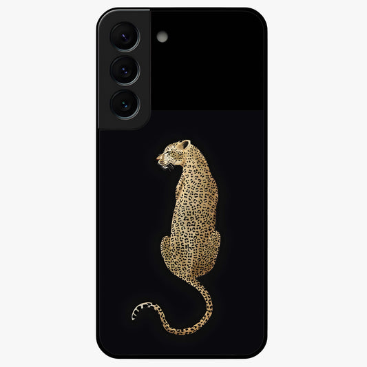 Regal Leopard Glass Case showing flat back view with bold leopard artwork and glossy glass finish.