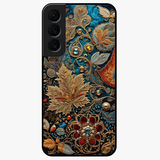 Royal Jewel Garden Glass Case showing flat back view with decorative floral garden artwork and glossy glass finish.