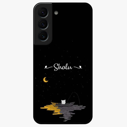Silent Night Row Glass Case showing flat back view with calm night themed artwork and glossy glass finish.