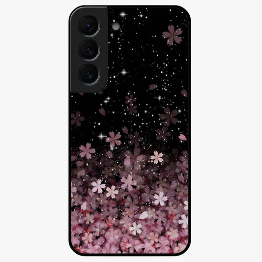 Small Starry Flowers Glass Case showing flat back view with delicate starry floral artwork and glossy glass finish.