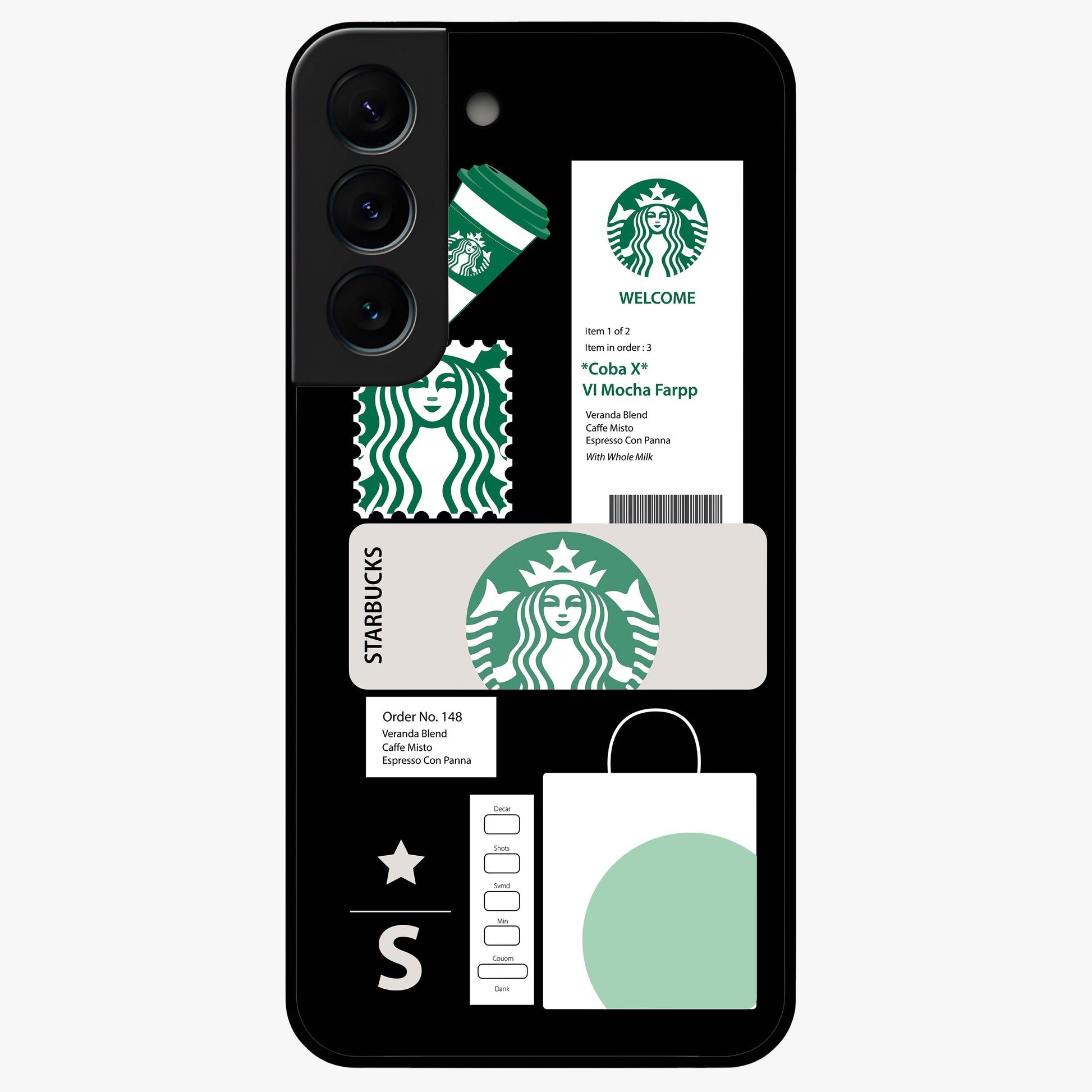 Starbucks Mocha Glass Case showing flat back view with coffee inspired artwork and glossy glass finish.