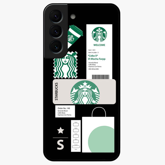 Starbucks Mocha Glass Case showing flat back view with coffee inspired artwork and glossy glass finish.
