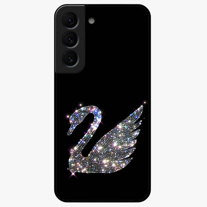 Starlit Swan Grace Glass Case showing flat back view with graceful swan artwork under starry sky and glossy glass finish.