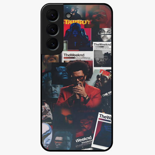 The Weeknd Glass Case showing flat back view with music inspired artistic portrait artwork and glossy glass finish.