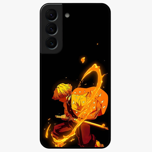Thunder Flame Execution Glass Case showing flat back view with powerful flame and lightning artwork and glossy glass finish.
