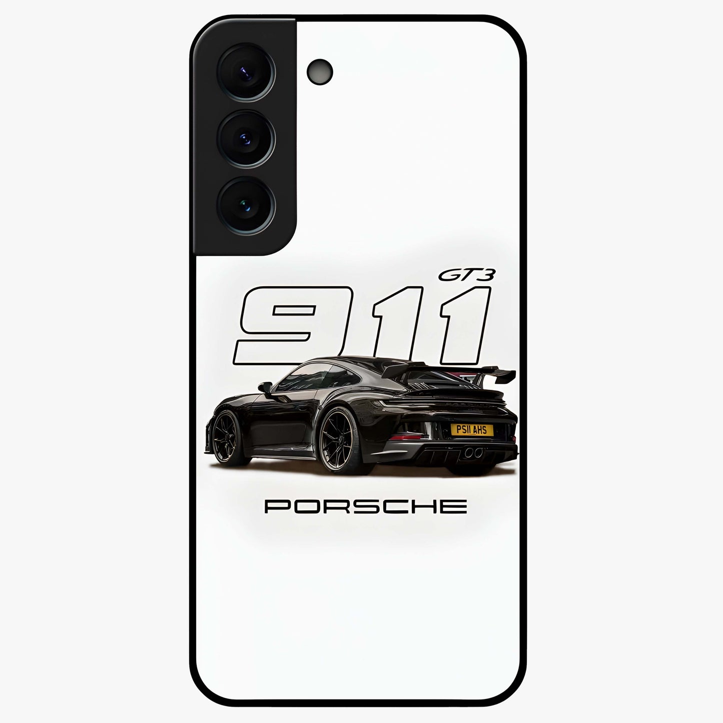 Turbo Legacy Icon Glass Case showing flat back view with iconic sports car inspired artwork and glossy glass finish.