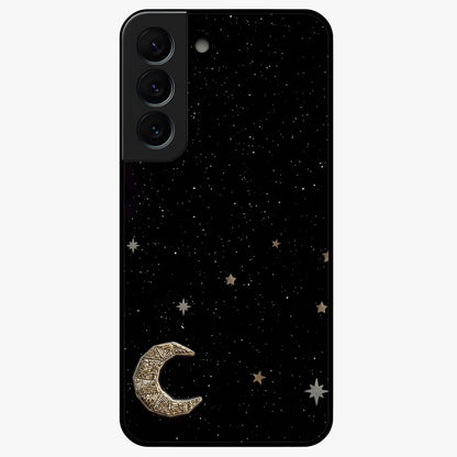 Twinkle Star With Half Moon Glass Case showing flat back view with star and half moon artwork and glossy glass finish.