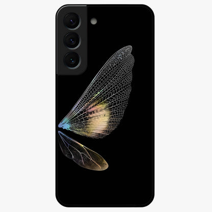 Whispers Of Wings Glass Case showing flat back view with graceful wing inspired artwork and glossy glass finish.