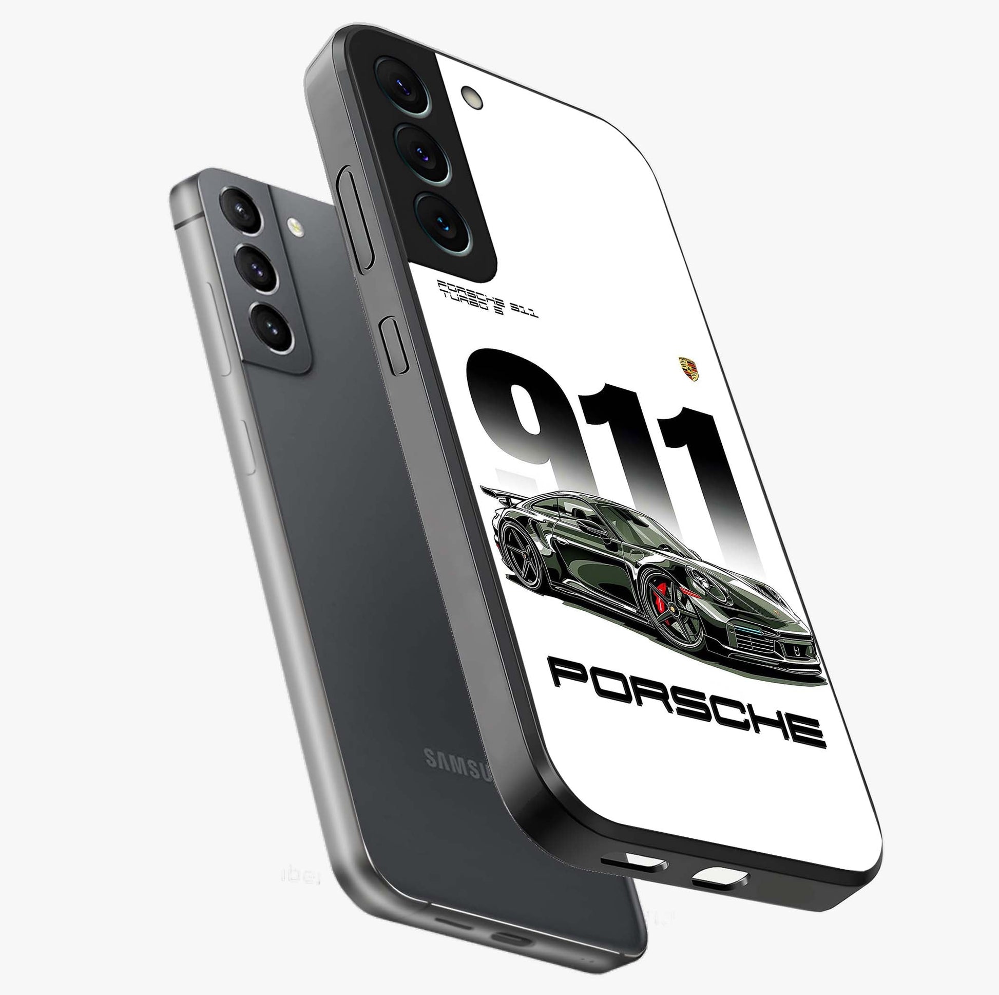 911 Turbo Dominance Glass Case displayed in premium angled mockup highlighting sporty car illustration and sleek glass surface.