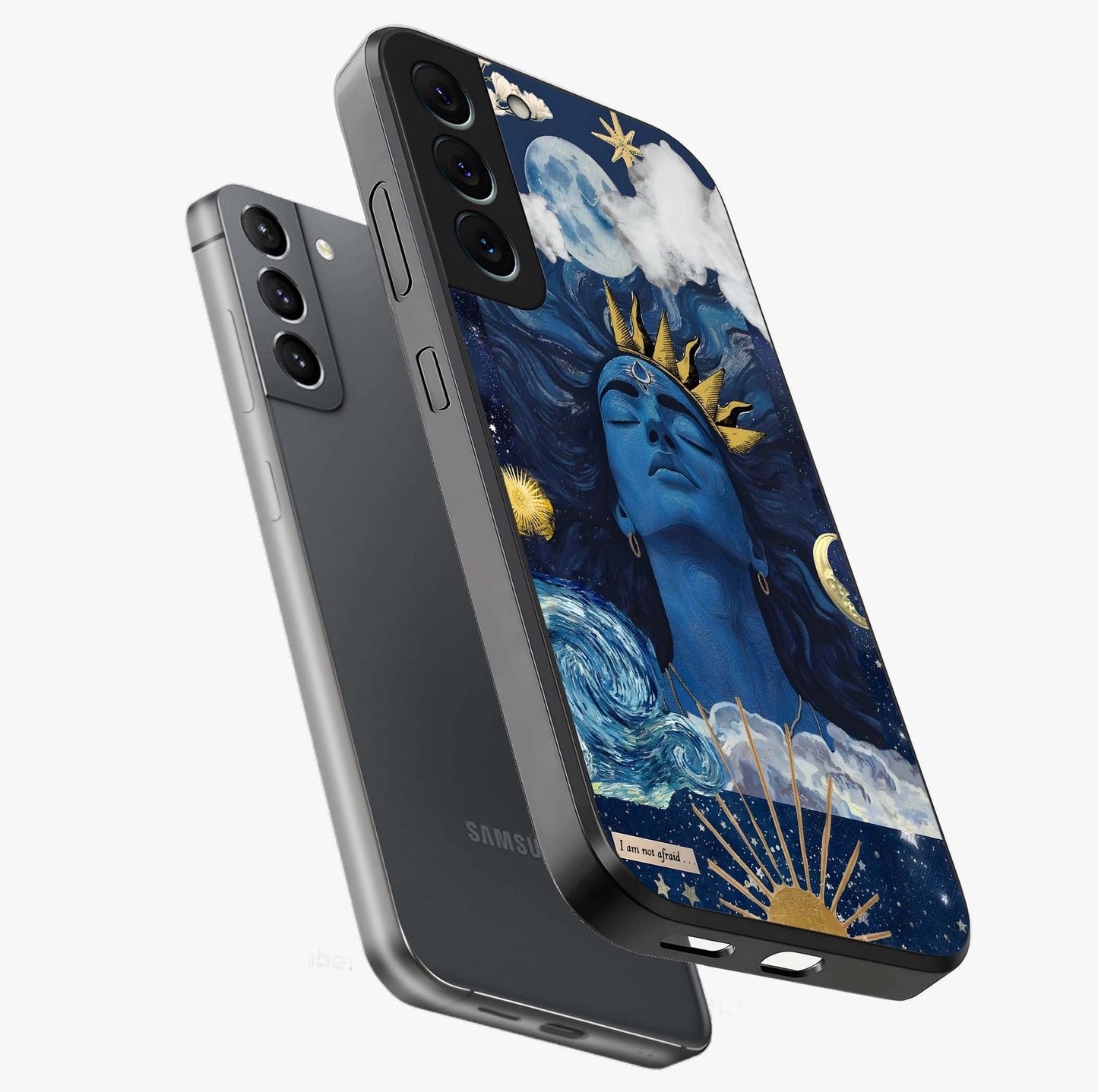 Aesthetic Lord Shiva Glass Case displayed in angled mockup highlighting spiritual Shiva illustration and sacred aesthetic design.