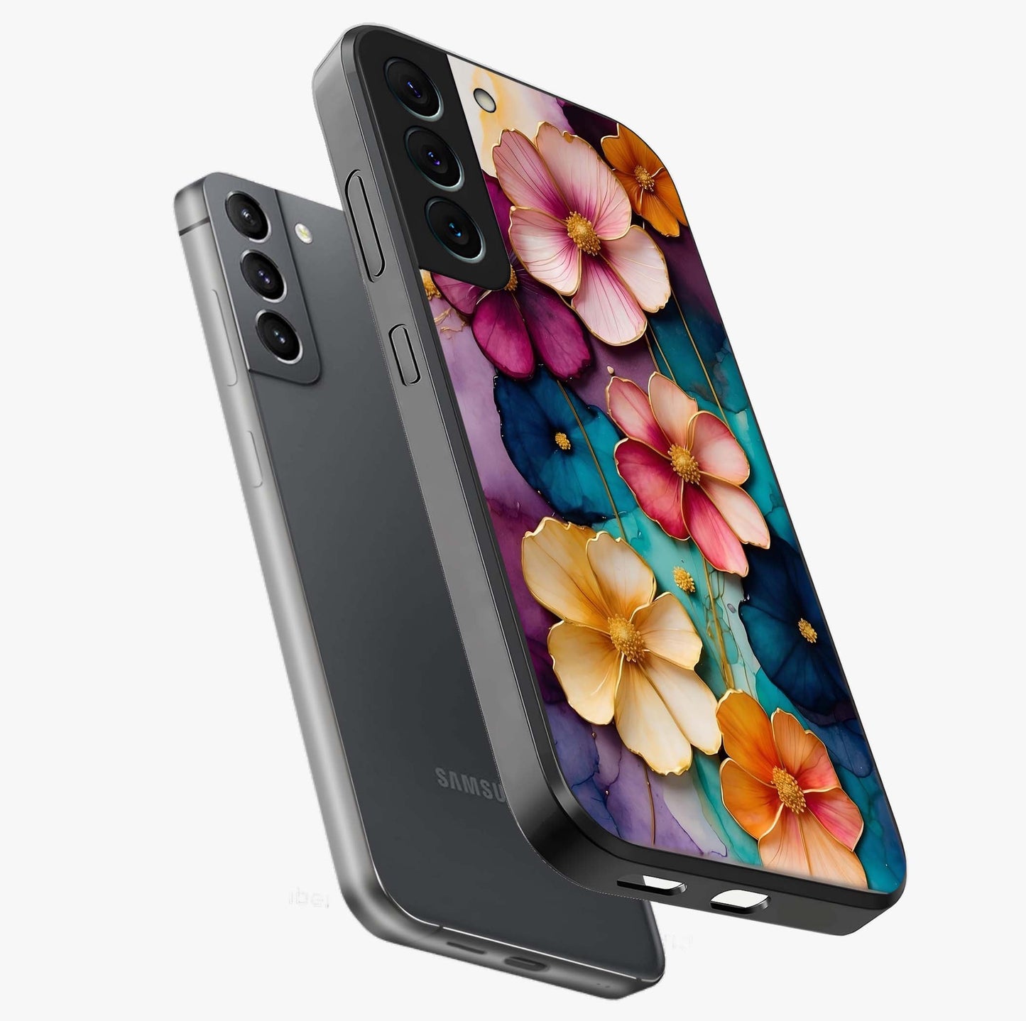 Artlyn Grace Flower Pattern Glass Case displayed in angled mockup highlighting delicate flower pattern design and smooth glass surface.