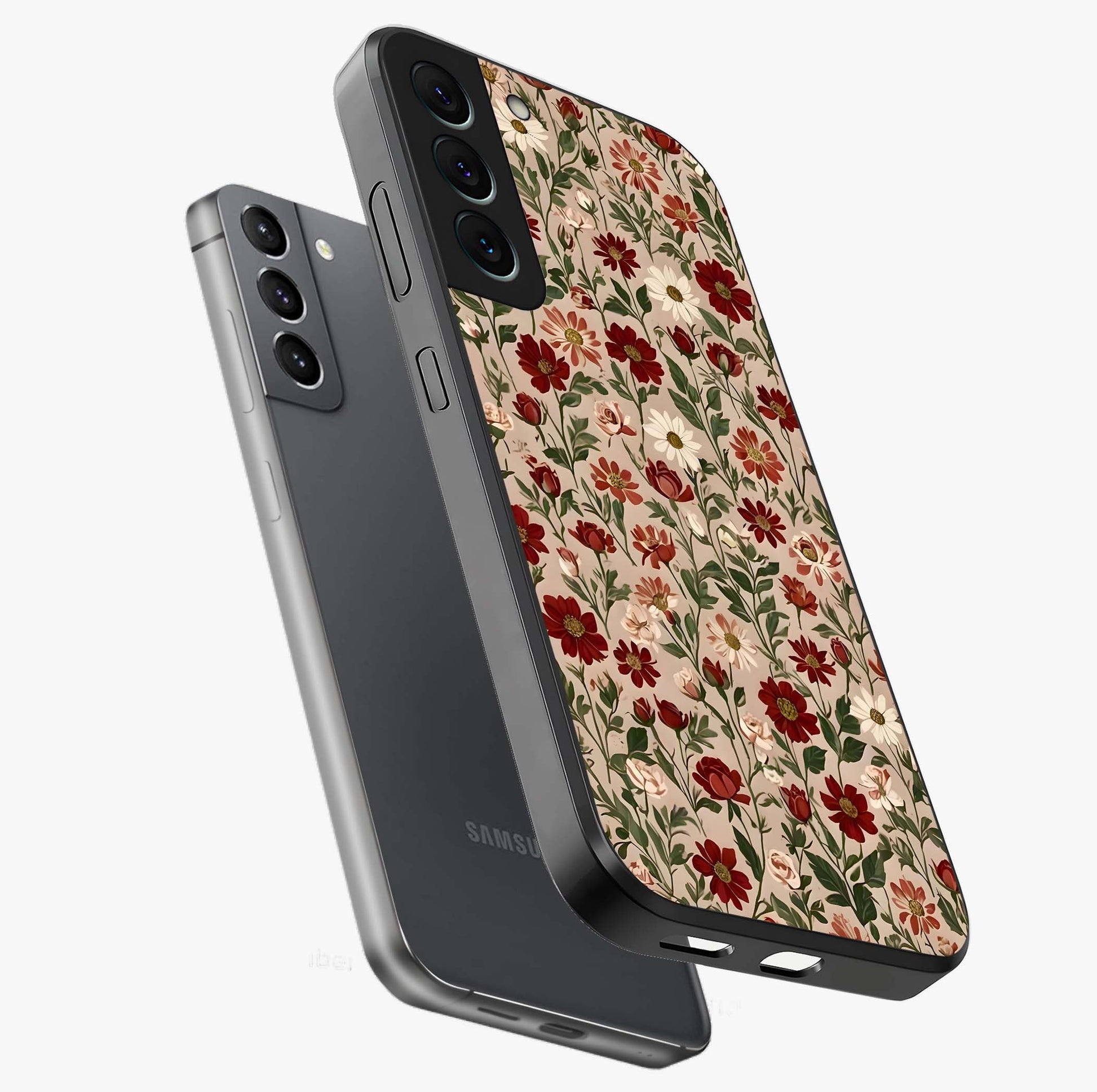 Biege Flower With Leaf Glass Case displayed in angled mockup highlighting minimal floral leaf design and elegant aesthetic.