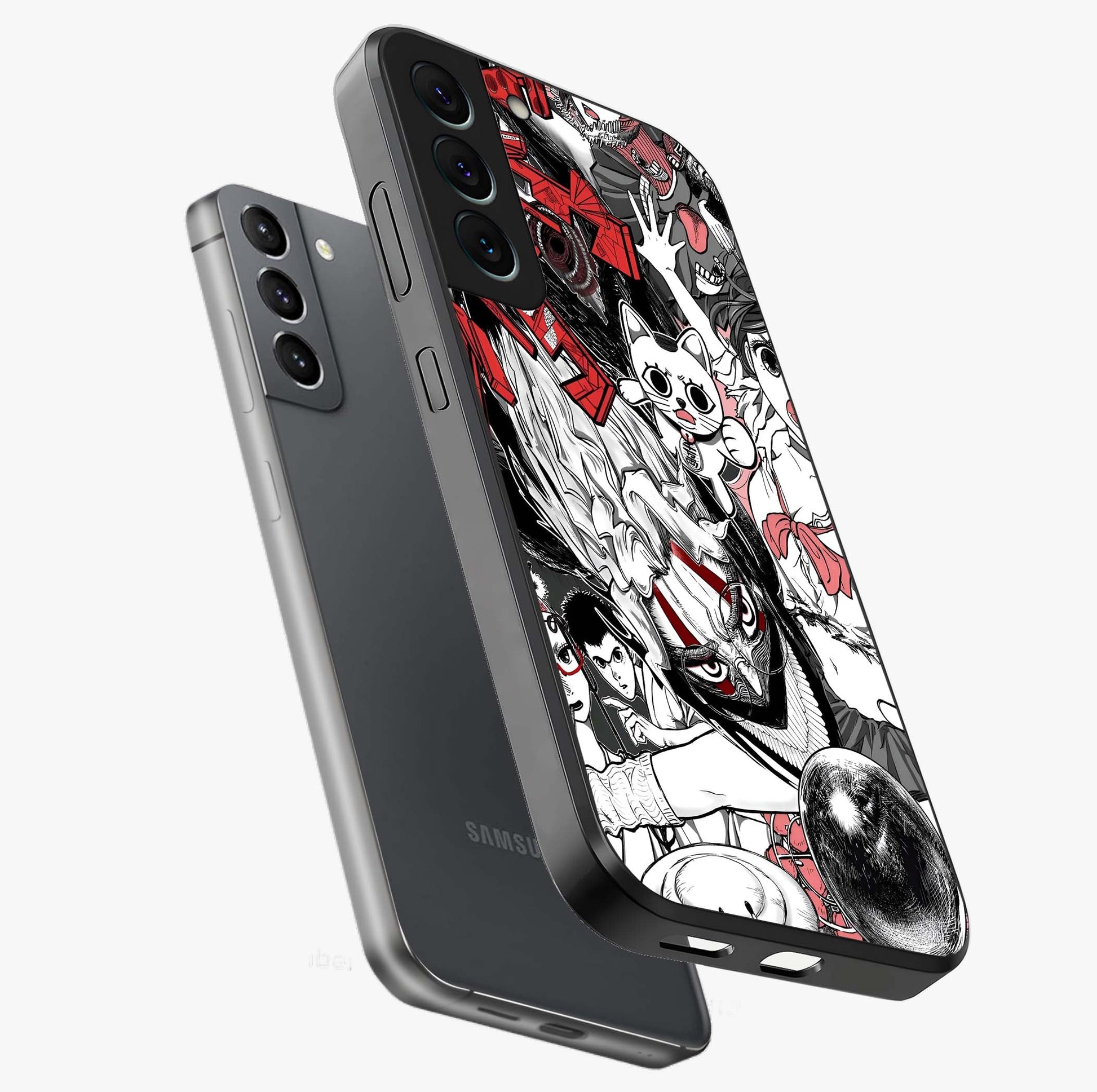 Crimson Chaos Panel Glass Case displayed in angled mockup highlighting chaotic panel style design with modern graphic theme.