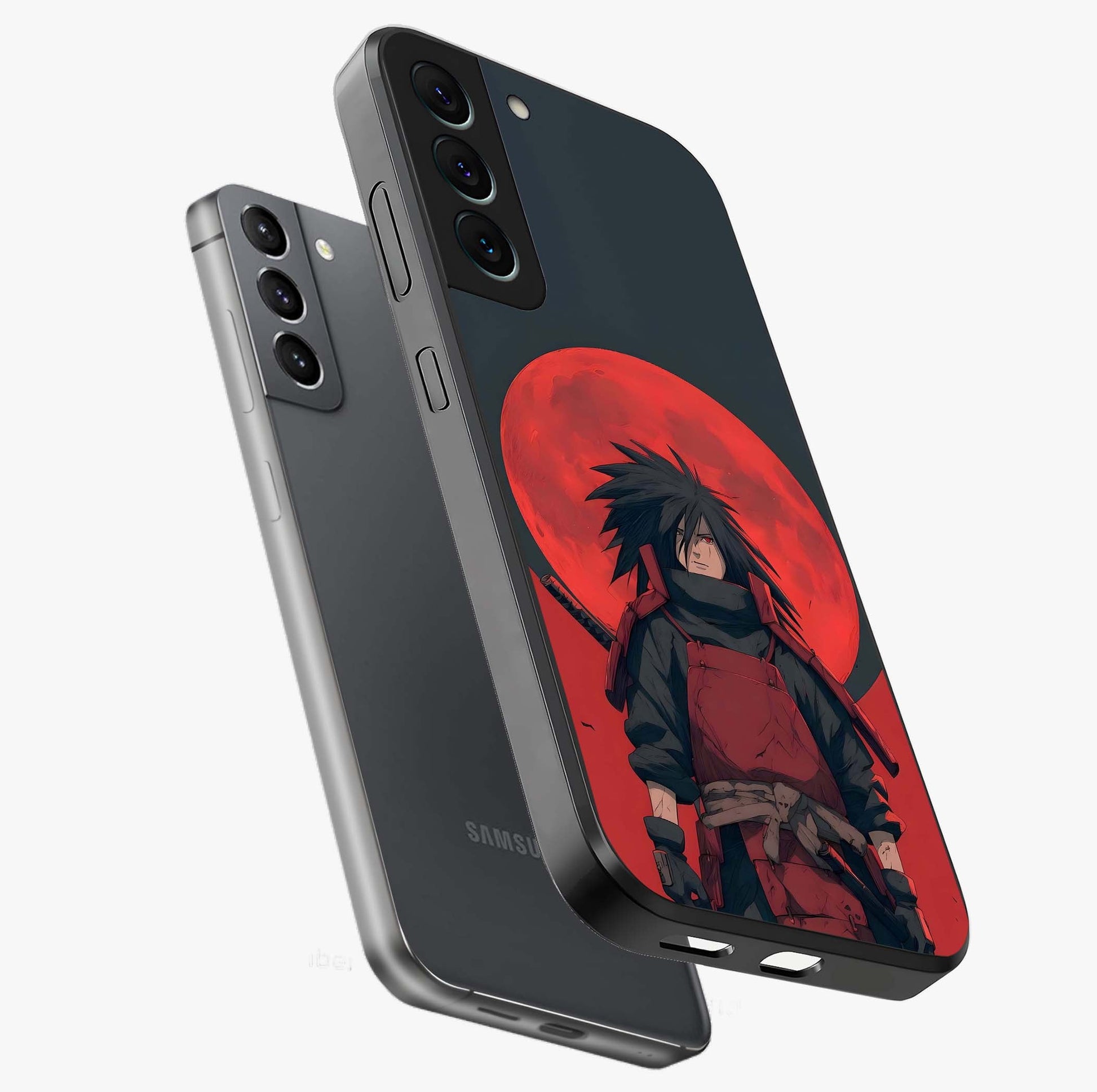 Crimson Moon Warlord Glass Case displayed in angled mockup highlighting dramatic crimson moon design with fantasy aesthetic.