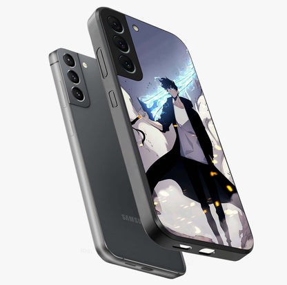Dark Lightning Anime Warrior Glass Case displayed in angled mockup highlighting powerful lightning themed anime illustration.