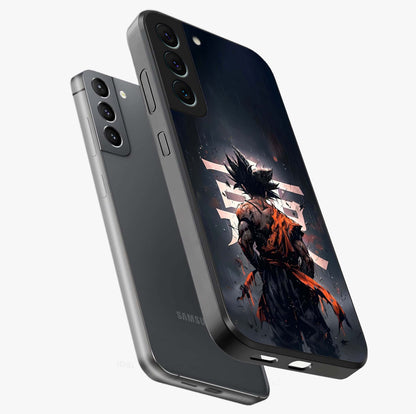 Dark Warrior In Rain Glass Case displayed in angled mockup highlighting dramatic warrior illustration with dark rain aesthetic.