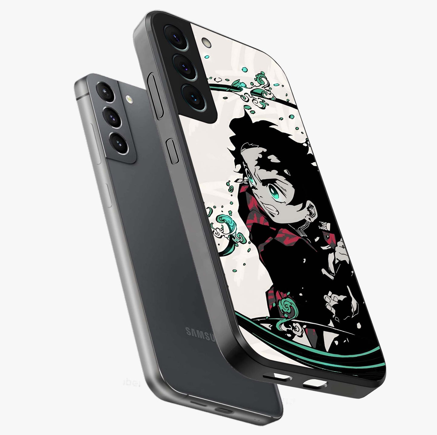 Demon Slayer Glass Case displayed in angled mockup highlighting dramatic anime character design with action aesthetic.