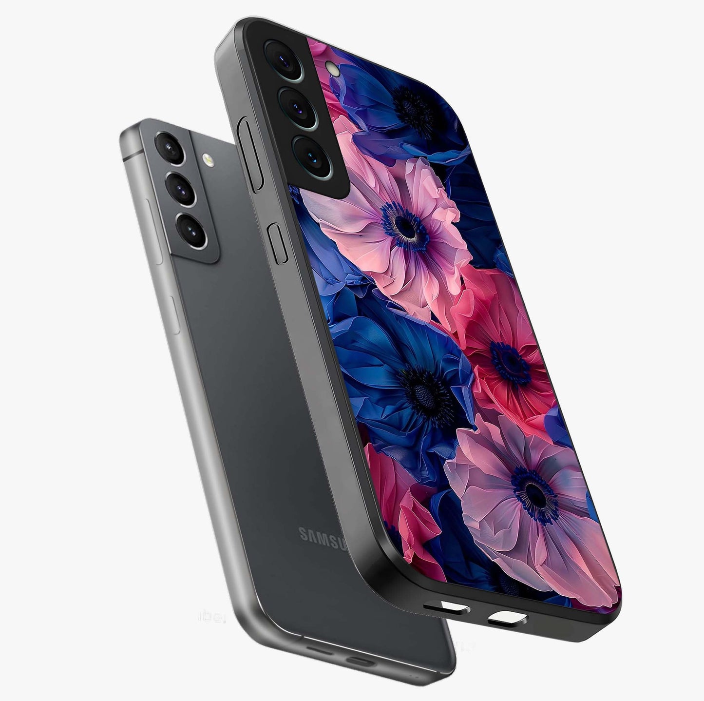 Flower Paper Art Pattern Glass Case displayed in angled mockup highlighting layered paper flower design with artistic aesthetic.