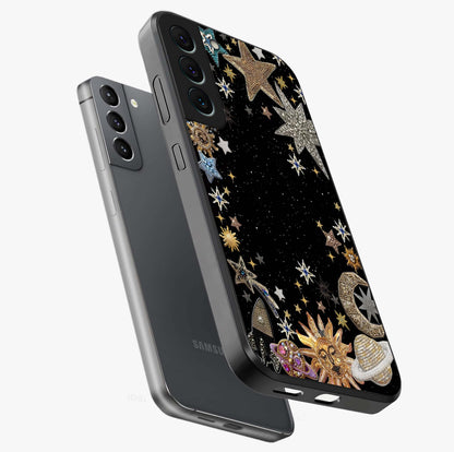 Galactic Jewel Stars Glass Case displayed in angled mockup highlighting shining celestial star design with cosmic aesthetic style.