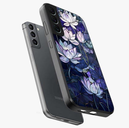 Gloss Petal Rush Glass Case displayed in angled mockup highlighting vibrant petal design with elegant floral aesthetic.