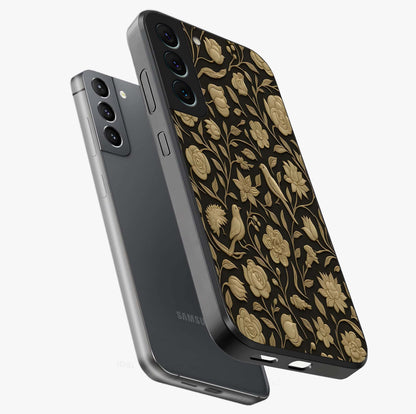 Golden Evil Eye Mandala Glass Case displayed in angled mockup highlighting protective evil eye symbol with golden mandala design.
