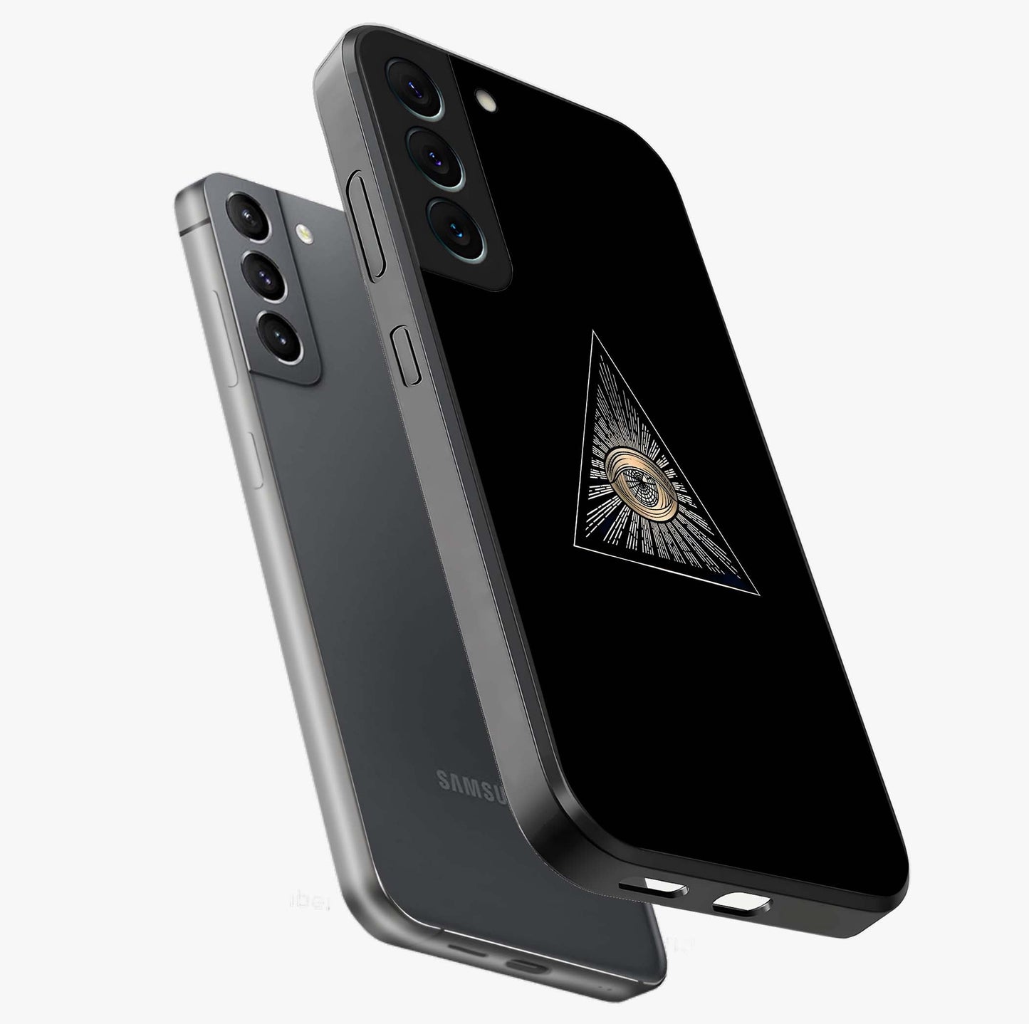 Illuminati Evil Glass Case displayed in angled mockup highlighting dark occult inspired design with bold aesthetic style.